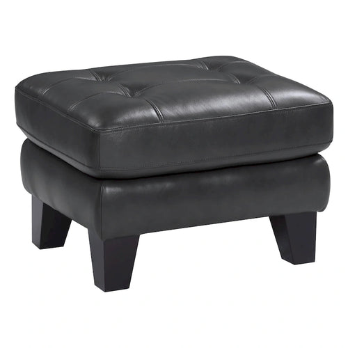 Pouffe de 27 po, cuir véritable et similicuir gris foncé, bois massif