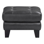 Pouffe de 27 po, cuir véritable et similicuir gris foncé, bois massif