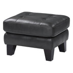 Pouffe de 27 po, cuir véritable et similicuir gris foncé, bois massif