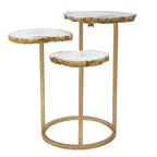 Table d'appoint de 45 cm, design à 3 niveaux, plateau en agate blanche, base en fer doré
