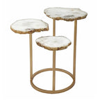 Table d'appoint de 45 cm, design à 3 niveaux, plateau en agate blanche, base en fer doré