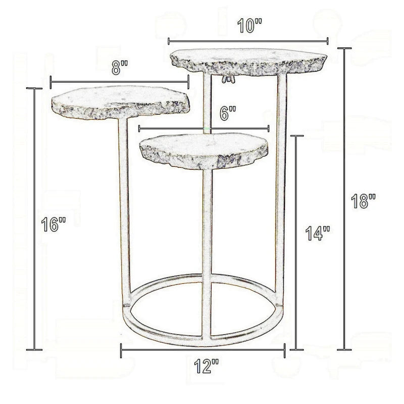 Table d'appoint de 45 cm, design à 3 niveaux, plateau en agate blanche, base en fer doré