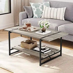 Table basse en bois à 2 niveaux de style campagnard, 41 po, avec étagère