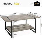Table basse en bois à 2 niveaux de style campagnard, 41 po, avec étagère