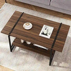 Table basse en bois à 2 niveaux de style campagnard, 41 po, avec étagère