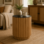 Pied cannelé - Table d'appoint naturelle - Plateau en verre noir