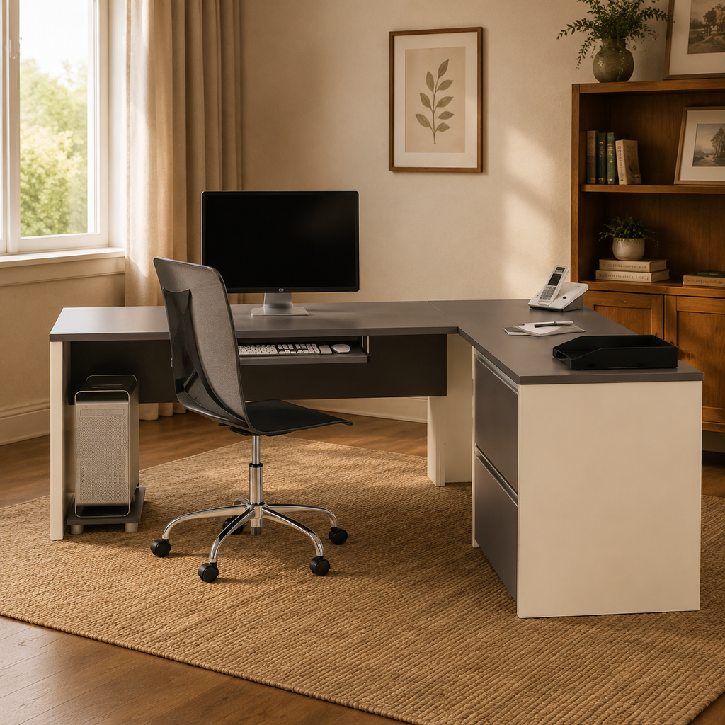 Bureau d'angle Connexion avec caisson surdimensionné